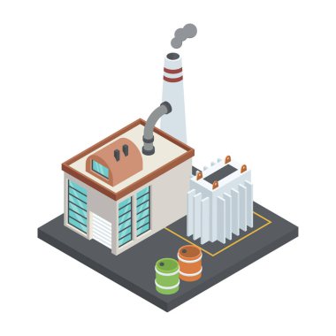 Fabrika inşaatı izometrik vektör çizimi