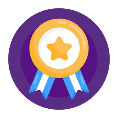 Kurdele ikonlu madalya. Yıldız vektör sembolü ve gölgenin düz çizimi