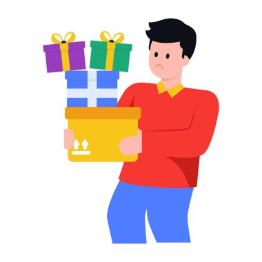 Hediyelik kutuları olan mutlu adam vektör çizimi tasarımı