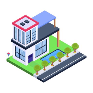 İzometrik şehir binası ağ ikonu vektör illüstrasyonu