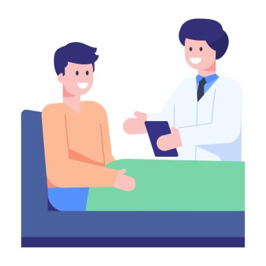 Hastanenin vektör çiziminde hastası olan bir doktor.