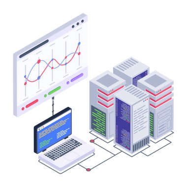 Seo ve teknoloji simgesinin izometrik vektör çizimi.