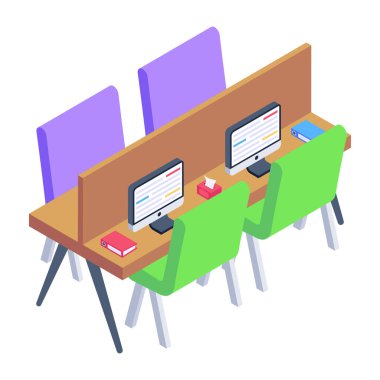 Modern ofisin izometrik çizimi 