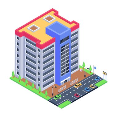 İzometrik şehir binası. vektör illüstrasyonu
