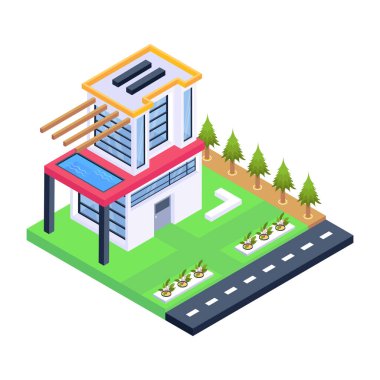 izometrik ev web simgesi vektör illüstrasyonu 