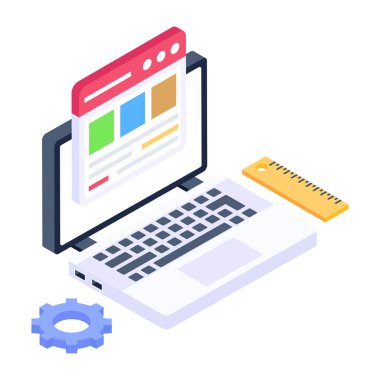 dizüstü bilgisayar ve kodlama renkli vektör çizimi