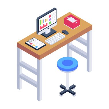 Modern ofis ve işyerinin izometrik çizimi