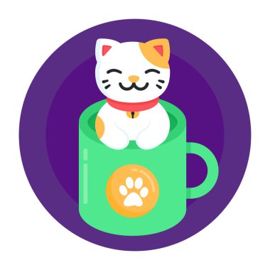 Bir fincan çay ve kahve vektörü çizimi olan kedi.