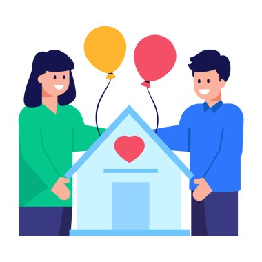 Ev ve kalp vektör çizimine sahip çift