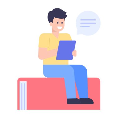 Dizüstü bilgisayarı ve akıllı telefon vektör çizimi tasarımı olan bir adam