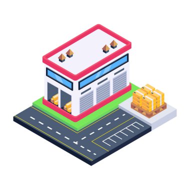 Yol vektör illüstrasyonlu izometrik şehir binası