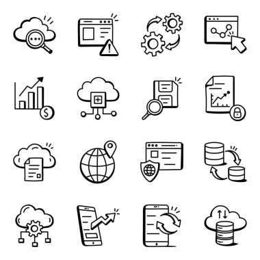 bulut hesaplama ve teknoloji simgeleri, vektör illüstrasyonu