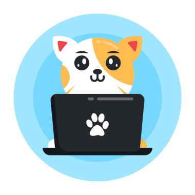 kedi ve dizüstü bilgisayar vektör çizimi tasarımı