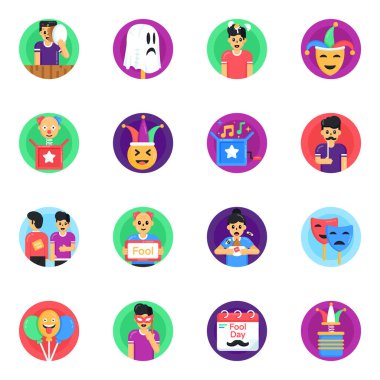 Uzun gölgeli düz simgeler kümesi, vektör illüstrasyonu