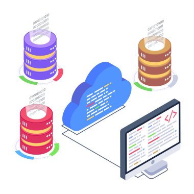 bulut hesaplama ve veritabanı vektör çizimi tasarımı