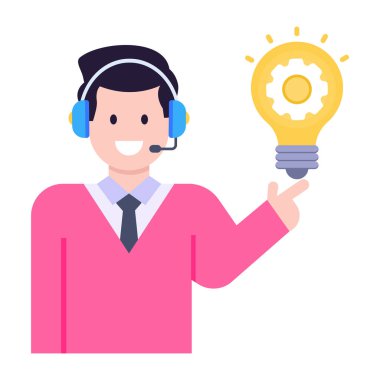 Kulaklık ve akıllı telefon vektör illüstrasyon tasarımlı çağrı merkezi çalışanı