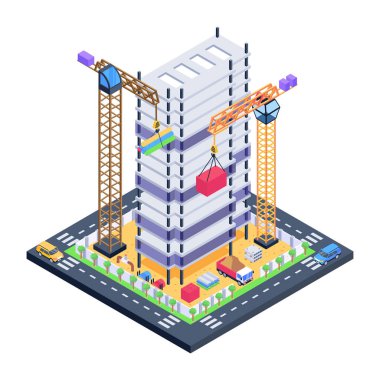 Kenti olan bir binanın izometrik vektör çizimi.