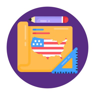 Kalem ve cetvel düz simgesi, vektör illüstrasyonu