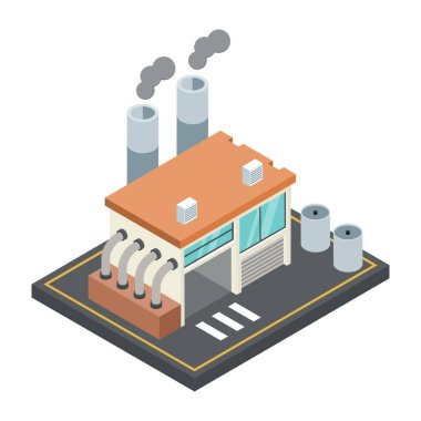 Fabrika inşaatı izometrik vektör çizimi