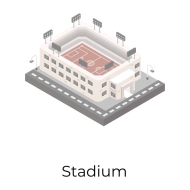Düz dizaynlı izometrik stadyum simgesi