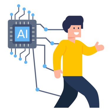 Akıllı telefonu ve bilgisayar vektörü çizimi olan bir adam.
