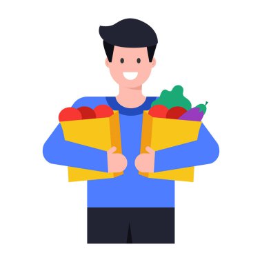 Çantalı ve sebzeli adam vektör çizim tasarımı