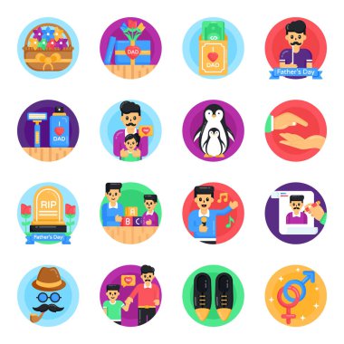 Düz simgeler kümesi, vektör illüstrasyonu