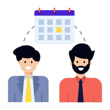 Takvimi olan bir iş adamı ve ofiste bir adam. vektör illüstrasyonu