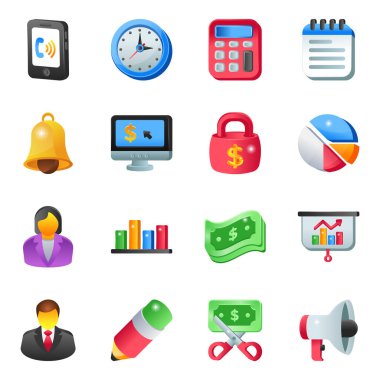 İş simgeleri ayarlandı. Vektör illüstrasyonu