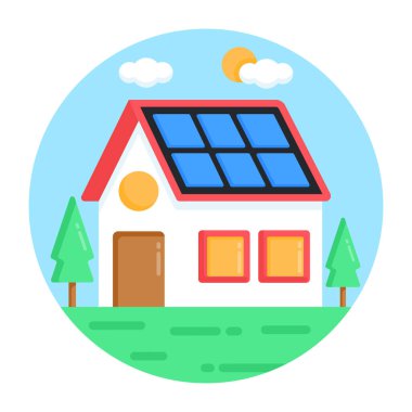 Ev ve yeşil çatı vektör çizimine sahip güneş paneli