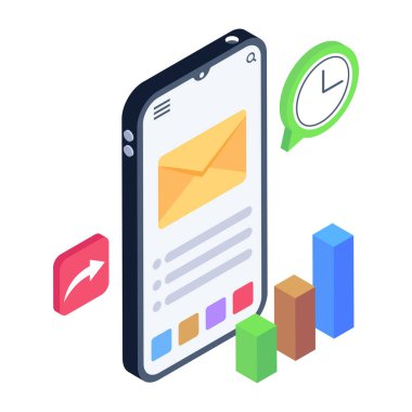 E- posta ve mobil uygulama vektör illüstrasyon tasarımlı akıllı telefon
