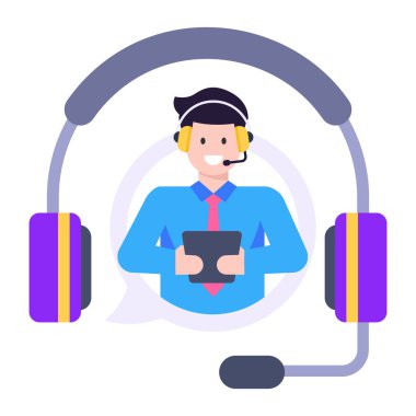 Kulaklıklı çağrı merkezi operatörü, vektör illüstrasyon tasarımı