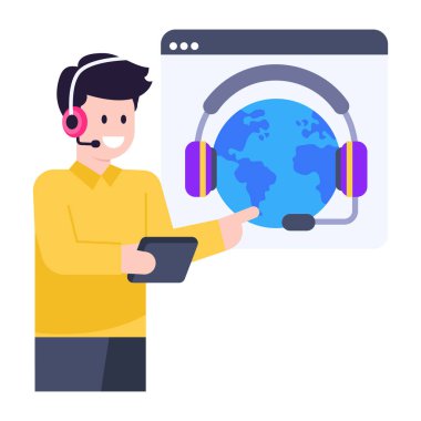 Kulaklık ve kulaklık vektör illüstrasyon tasarımlı çağrı merkezi operatörü