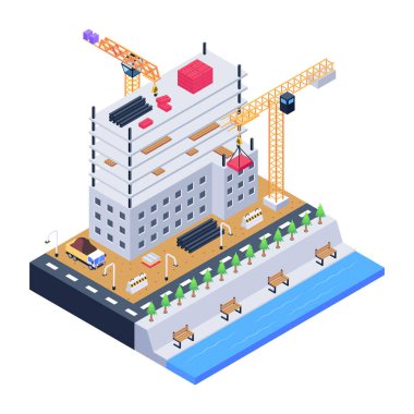 izometrik şehir inşa vektör illüstrasyon tasarımı
