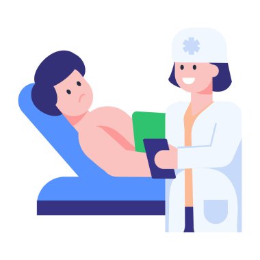 Hastanenin vektör çiziminde hastası olan bir doktor.