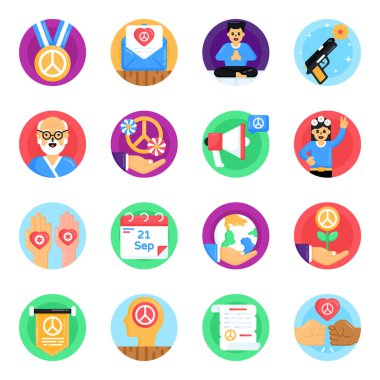 Düz simgeler kümesi, vektör illüstrasyonu