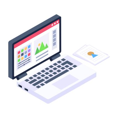 grafik ve grafiği olan dizüstü bilgisayar, vektör illüstrasyonu