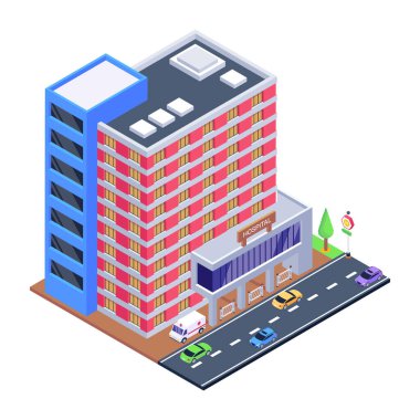 İzometrik modern binalar ve gökdelenler. vektör illüstrasyonu