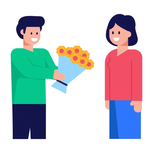 Casal Pessoas Com Design Ilustração Vetorial Flores —  Vetores de Stock