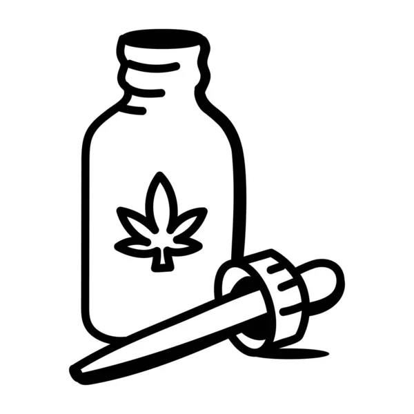 大麻油とマリファナ植物のアイコン 概要白い背景に隔離されたウェブデザインのための医療用医薬品ベクター記号 — ストックベクタ