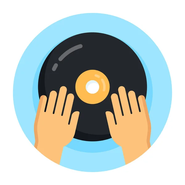 Mano Sosteniendo Icono Disco Vinilo Estilo Diseño Plano — Vector de stock