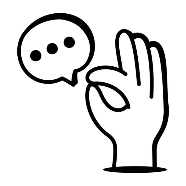 Hand Speech Bubble Icon Outline Human Customer Support Vector Symbol — Stock Vector