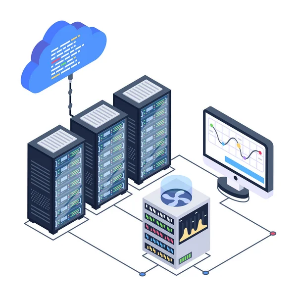 Sala Servidor Computação Nuvem Com Servidores Design Ilustração Vetorial Banco —  Vetores de Stock