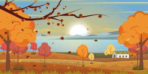 Vector Illustration Cartoon Autumn Landscape — Stock Vector