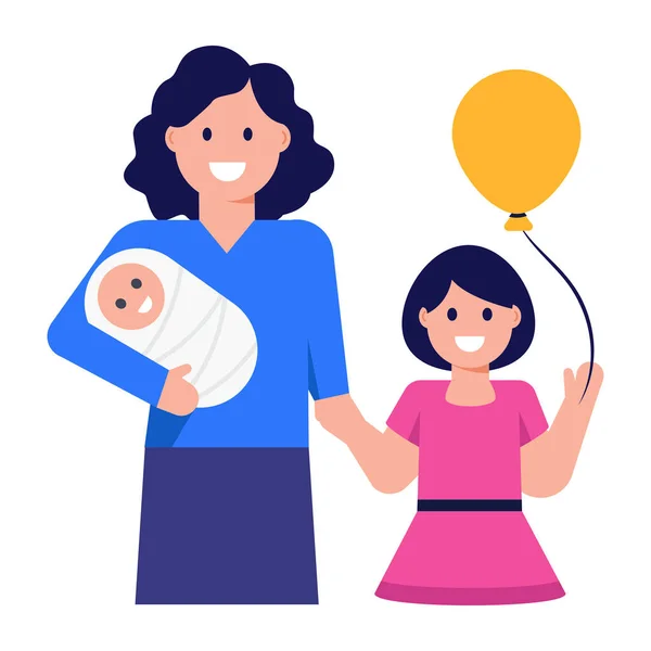 Щаслива Мати Дітьми Повітряними Кулями Векторний Дизайн Ілюстрації — стоковий вектор