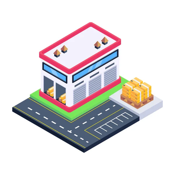 Yol vektör illüstrasyonlu izometrik şehir binası