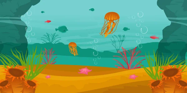 Unterwasserszene Mit Fischen Und Korallenriffen — Stockvektor