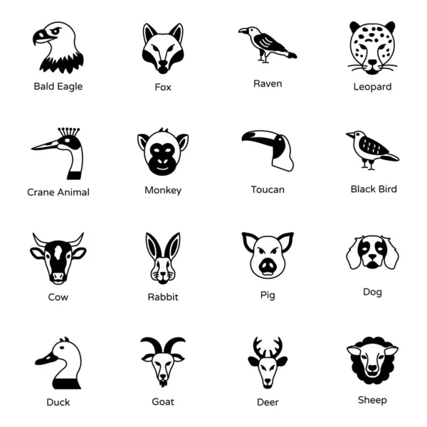 Serie Icone Vettoriali Degli Animali — Vettoriale Stock