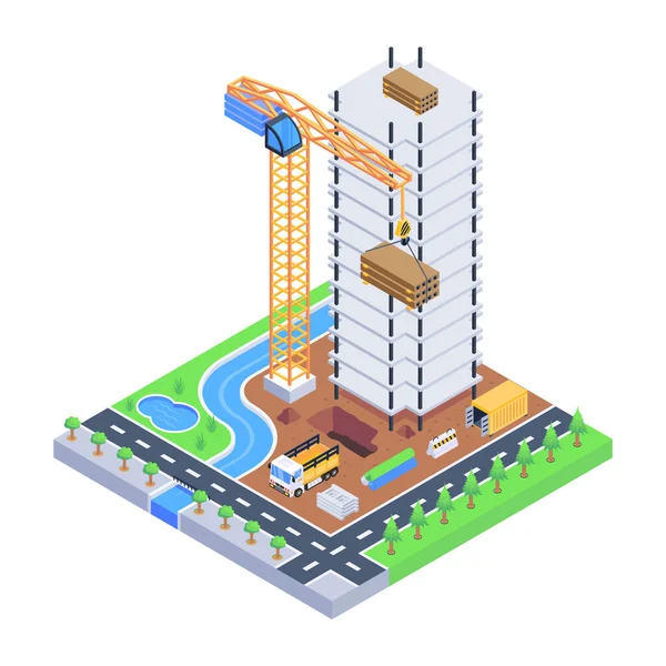 izometrik şehir inşa vektör illüstrasyon tasarımı