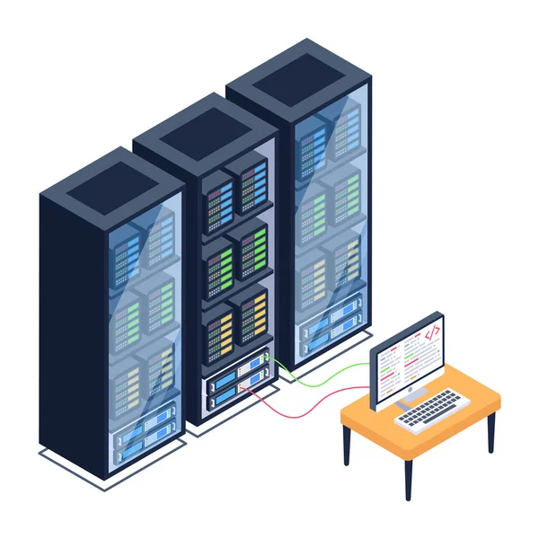 Serverová Místnost Servery Návrh Vektorových Ilustrací Cloud Computing — Stockový vektor